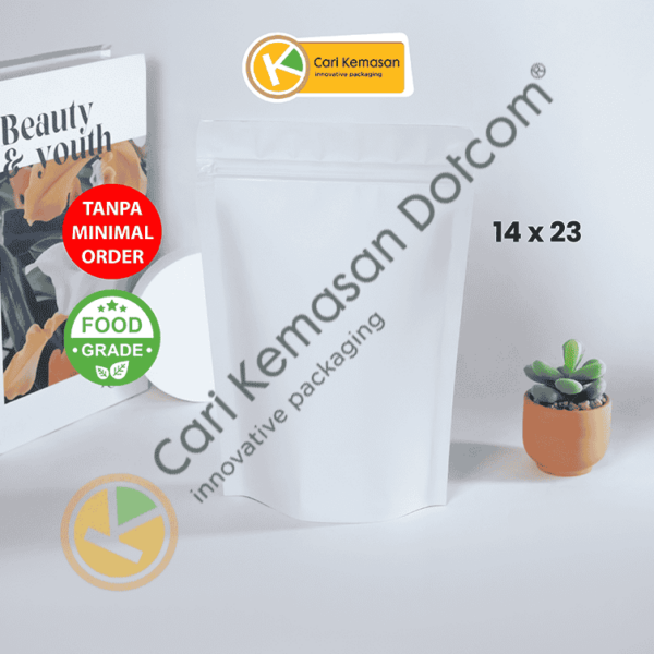 Standing Pouch Ziplock Non Window Putih Ukuran 140 x 230 mm