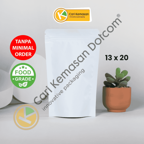 Standing Pouch Ziplock Non Window Putih Ukuran 130 x 200 mm