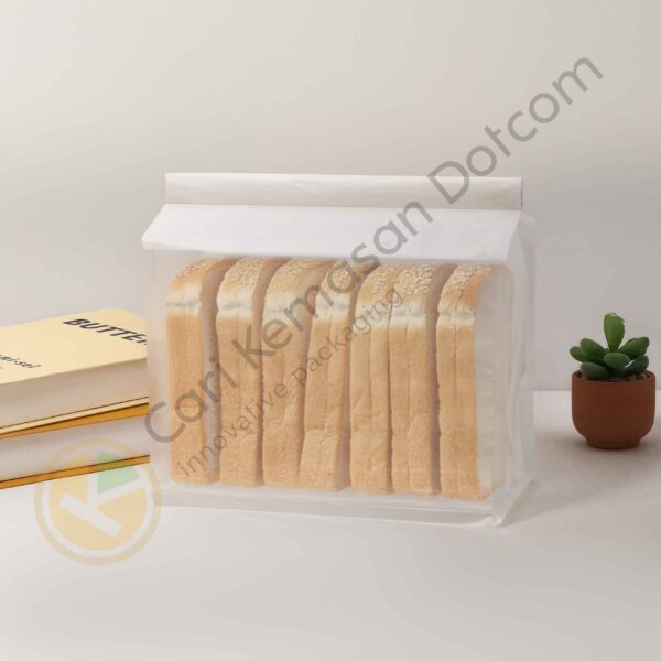 Kantong Roti + Tin Tie Putih Transparan Ukuran 220 x 270 x 110 mm