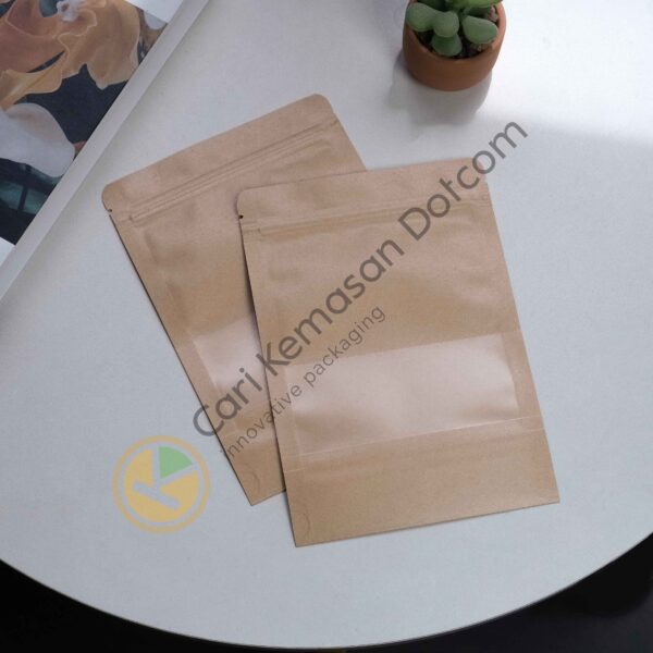 Standing Pouch Kraft Paper Ziplock + Window Coklat Ukuran 140 x 200 mm - Image 3