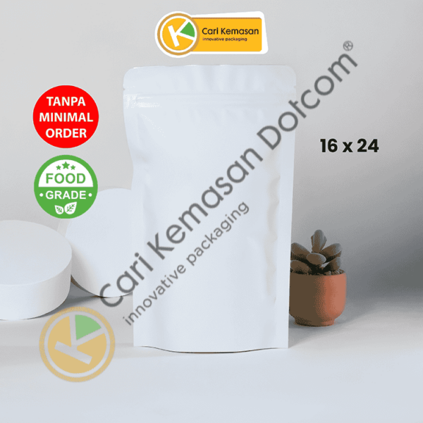 Standing Pouch Ziplock Non Window Putih Ukuran 160 x 240 mm